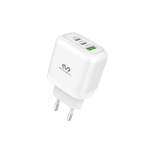 Ficha Cargador Miccell T12 65W 3 Puertos 2 USB C USB Celular - Variante Color Blanco — Atrix