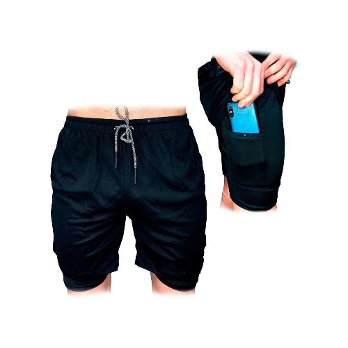 Short Con Calza Deportivo Entrenamiento Gym Bolsillo Interno - Variante Color Negro Talla L — Atrix