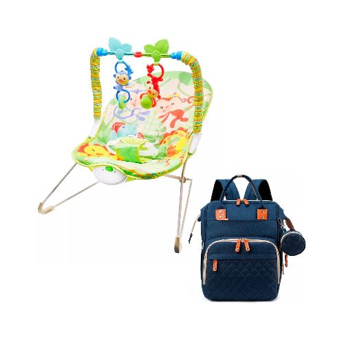 Silla Mecedora Bouncer Bebé + Mochila Maternal Impermeable - Variante Color Verde Azul — Atrix