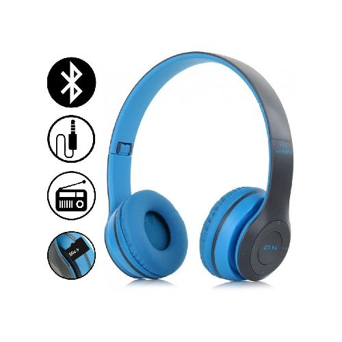 Auriculares Manos Libres Bluetooth Mp3 Radio Fm Sd Calidad - Variante Color Celeste — Atrix