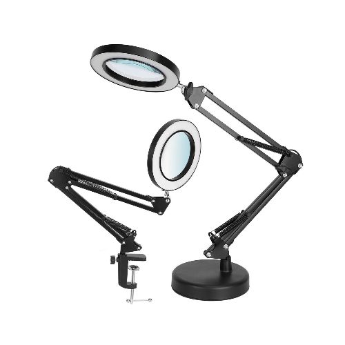 Lampara Aro Luz Led Lupa Aumento 2 En 1 Escritorio Y Morsa - Color Variante Negro — Atrix