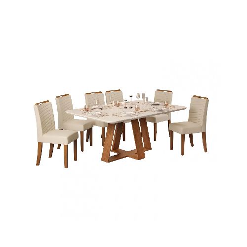 Juego De Comedor - 6 Sillas + Mesa Vidrio - Celeste - Blanco / Blanco — Rustico Hogar