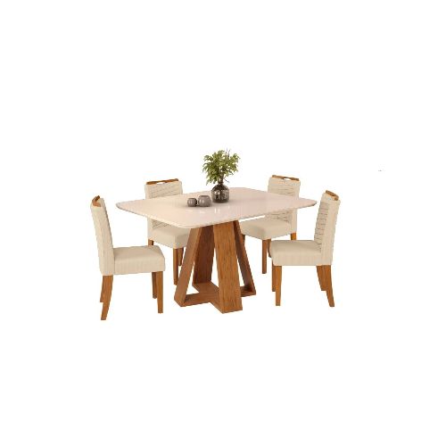 Juego De Comedor - 4 Sillas + Mesa Tapa De Vidrio - Celeste - Beige / Beige — Rustico Hogar