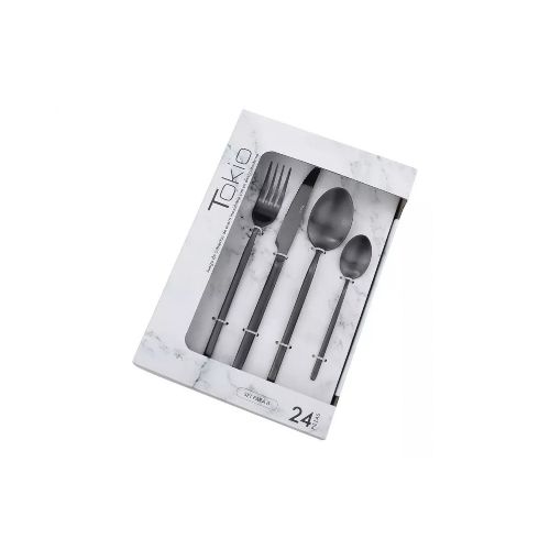 Set 24 Piezas Cubiertos - Acero Inox Mate Tokio - Negro — Rustico Hogar