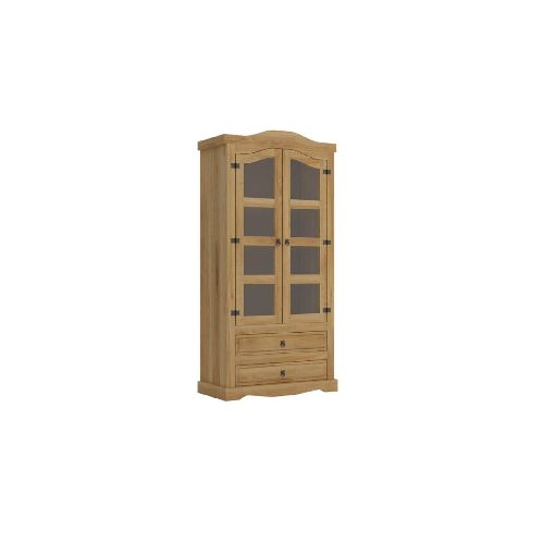 Cristalero 2 Puertas 2 Cajones Madera Maciza Linea Mexicana - Natural — Rustico Hogar