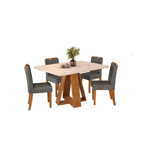 Juego De Comedor - 4 Sillas + Mesa Tapa De Vidrio - Celeste - Beige / Gris — Rustico Hogar