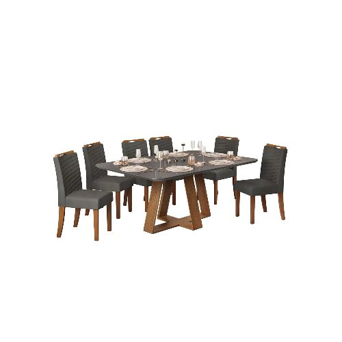 Juego De Comedor - 6 Sillas + Mesa Vidrio - Celeste - Gris — Rustico Hogar