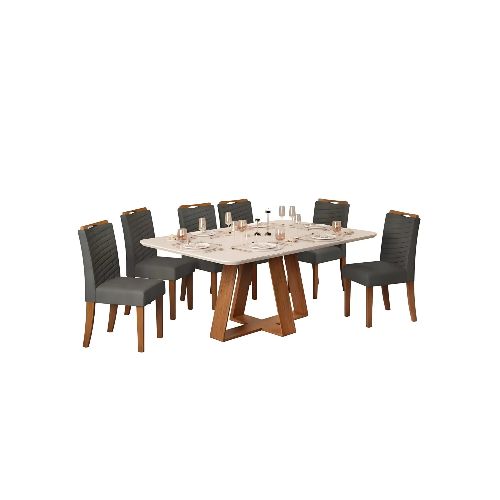 Juego De Comedor - 6 Sillas + Mesa Vidrio - Celeste - Beige - Gris — Rustico Hogar