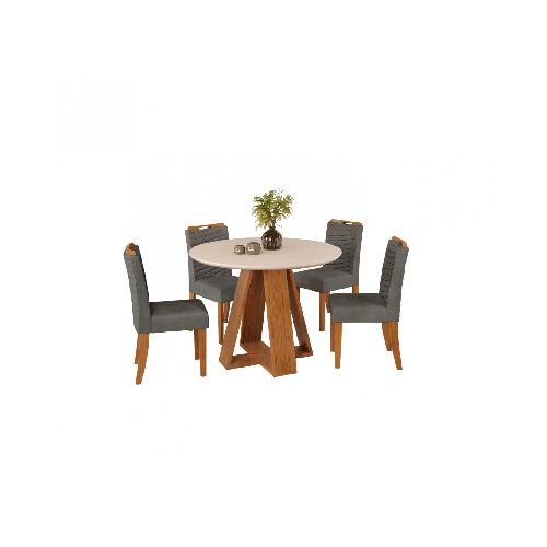 Juego De Comedor 4 Sillas Mesa Redonda - Celeste - Beige / Gris — Rustico Hogar