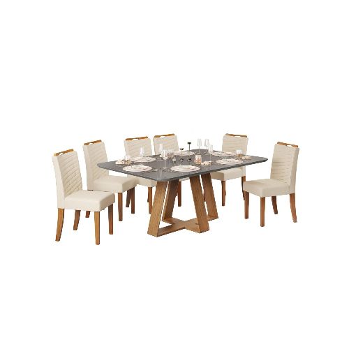 Juego De Comedor - 6 Sillas + Mesa Vidrio - Celeste - Blanco / gris — Rustico Hogar