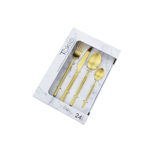 Set 24 Piezas Cubiertos - Acero Inox Gold — Rustico Hogar