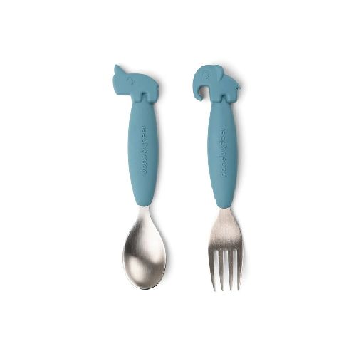 Alimentación / Cubiertos DoneByDeer Easy-grip spoon and fork set Deer friends Blue