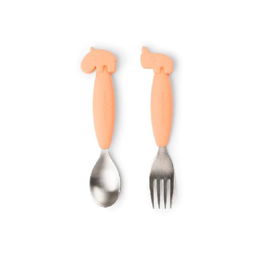 Alimentación / Cubiertos DoneByDeer Easy-grip spoon and fork set Deer friends Coral