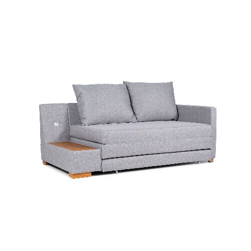 Sofá Cama Niki - Con mesa - Tela Rústica - 9910 (Lino Gris) — NYR Uruguay