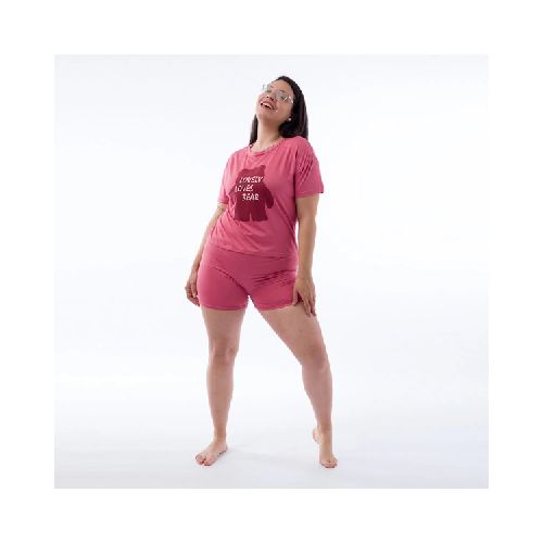 Pijama Short+Remera Oso Rosa  