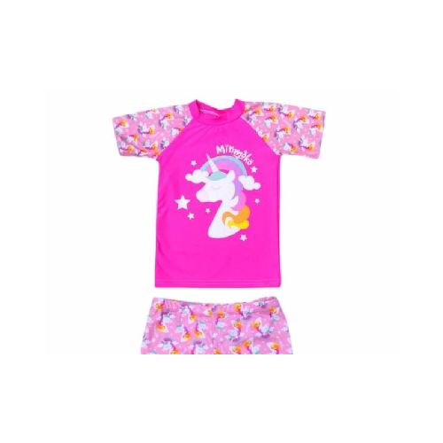 Traje de Baño Infantil Short y Remera Rosa  