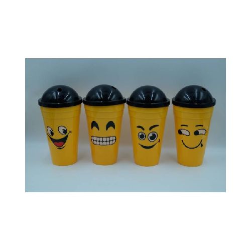 Vaso Plástico Emoji con Tapa y Sorbito  