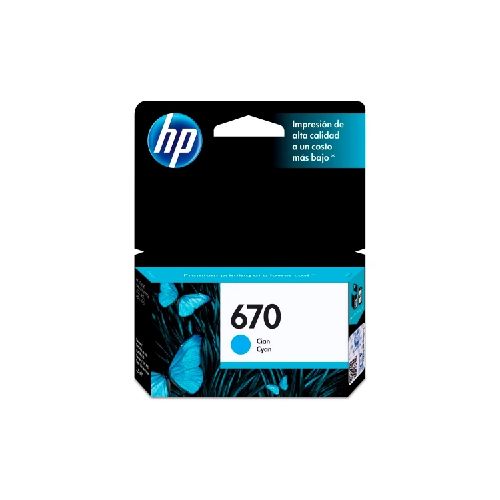 Cartucho de Tinta HP 670 Cyan Rendimiento 300 páginas  