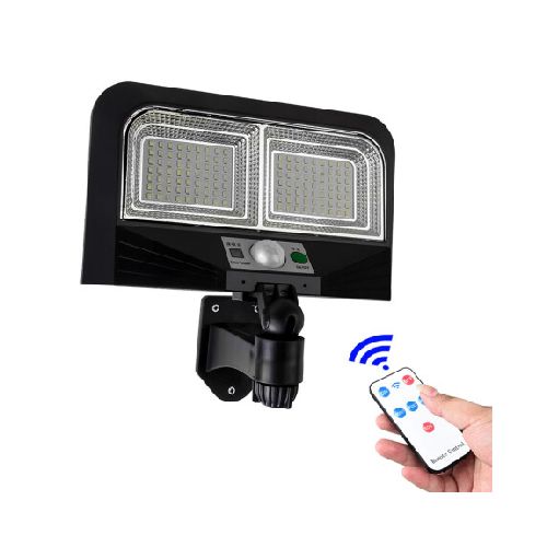 Foco Solar de Pared Exterior 126Leds c/Sensor Mov y Control - Negro