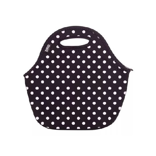 Lunchera Neopreno Brio Bolso c/Forro Aislante Térmico y Asa - Negro Lunares Blancos