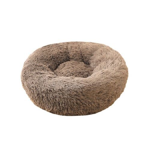 Cama Cucha Puff Redondo 70cm De Felpa P/ Mascotas Perro Gato - Beige Oscuro