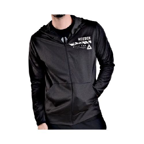 Campera Deportiva Reebok Hombre Capucha Wor Elitage Group Fz - Carbón