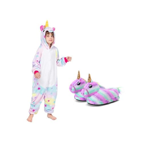 Set Infantil con Pijama Entero + Pantuflas Diseño Unicornio - Multicolor/rosa