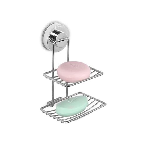 Jabonera Doble Soporte con Ventosa para Pared Baño Ducha - Plateado