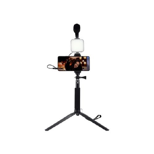 Set Trípode Bluetooth Selfie Stick con Luz Led y Micrófono - Negro