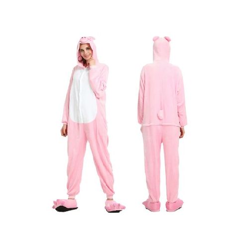 Pijama Entero de Plush Abrigado para Adultos Diseño Cerdito - Rosa