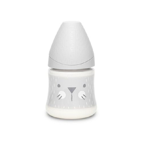 Mamadera Suavinex Bebés +0M 150Ml Tetina Redonda Flujo Lento - Gris