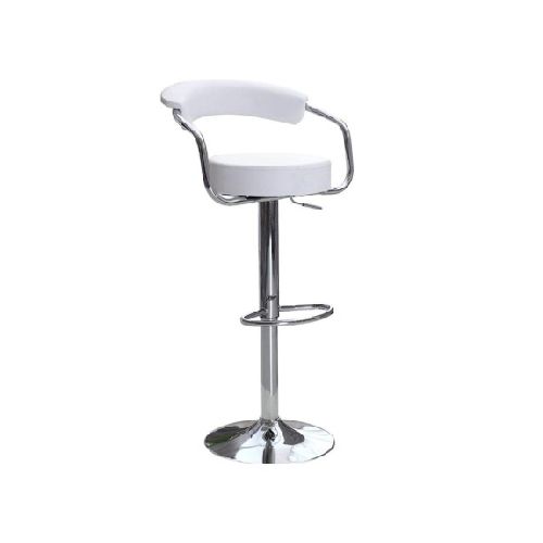 Silla Taburete Alto Regulable c/ Respaldo Giratoria Cromada - Blanco