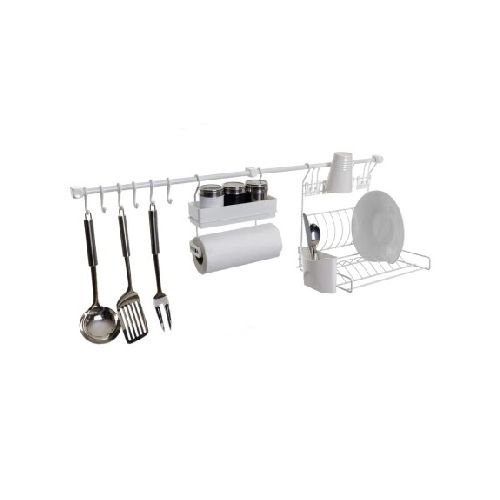 Set Cocina Escurridor Platos Aereo Cromado - Blanco