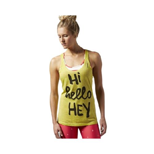 Musculosa Reebok Para Mujer Hi Hello Hey Deportes Yoga Danza - Verde Lima