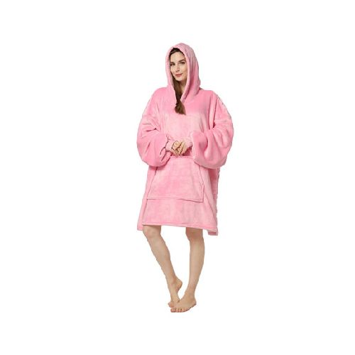 Buzo Canguro Oversize Manta Polar Afelpada Corderito Capucha - Rosa