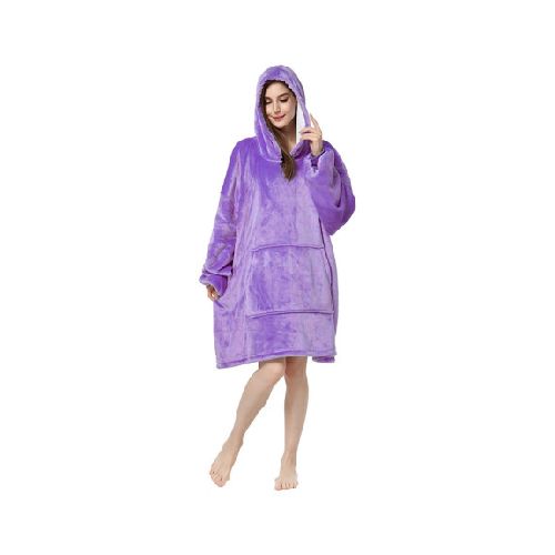 Buzo Canguro Oversize Manta Polar Afelpada Corderito Capucha - Violeta