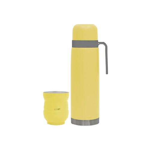 Kit Comet de Termo 1L y Mate 140ml en Acero Inox Doble Pared - Amarillo