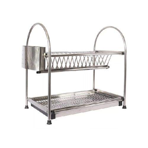 Escurridor Vajilla c/2 Niveles Bandeja Cubiertero Acero Inox - Plateado