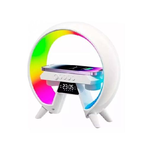 Parlante Bluetooth c/ Carga Rápida Inalámbrica Cel y Luz RGB - Blanco