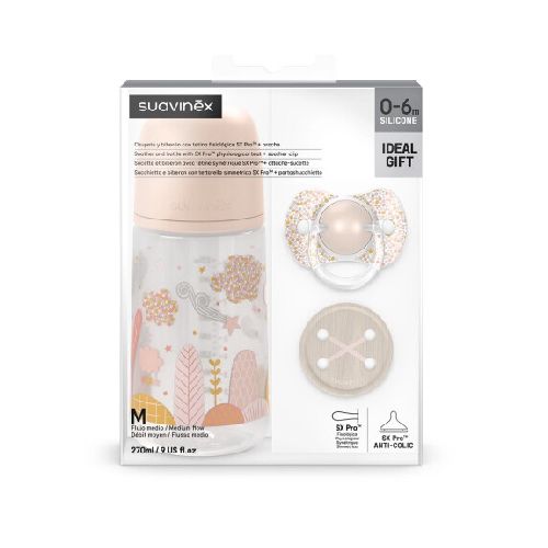 Set Suavinex Dreams p/Bebés 0-6M con Mamadera Chupete Broche - Salmón