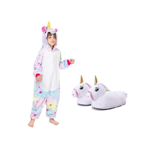 Set Infantil con Pijama Entero + Pantuflas Diseño Unicornio - Multicolor/blanco