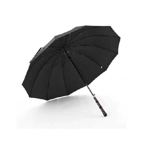 Paraguas Grande Largo Resistente Impermeable Mango Madera - Negro