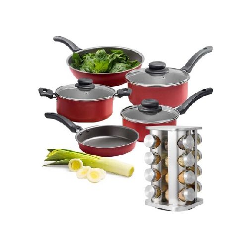 Set Cocina 25 Pzs Juego Batería Brinox + Especiero Giratorio - Rojo