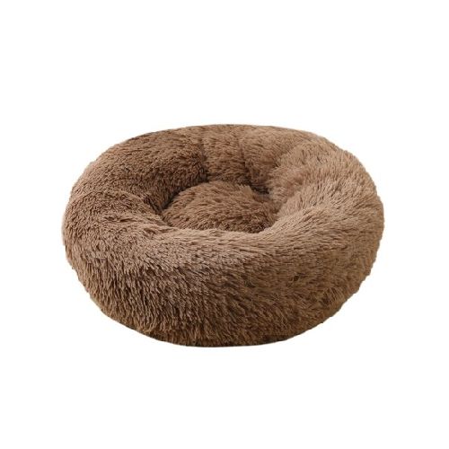 Cama Cucha Puff Redondo 70cm De Felpa P/ Mascotas Perro Gato - Marrón Claro