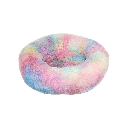 Cama Cucha Puff Redondo 80cm De Felpa P/ Mascotas Perro Gato - Multicolor Claro