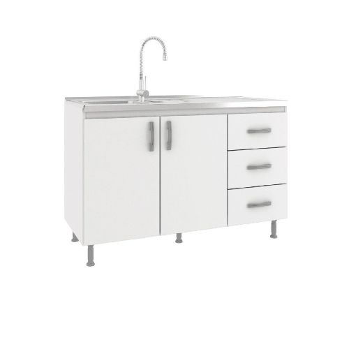 Bajo Mesada Mueble Cocina 2 Puertas 3 Cajones Blanco 601