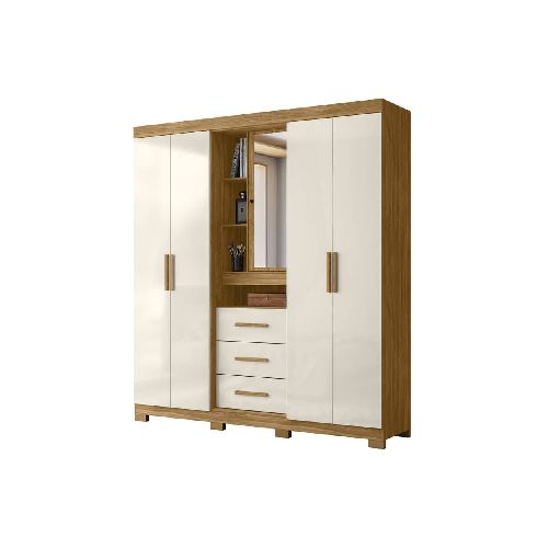 Ropero 5 Puertas 3 Cajones Con Comoda Espejo Y Estantes Freijo Off White