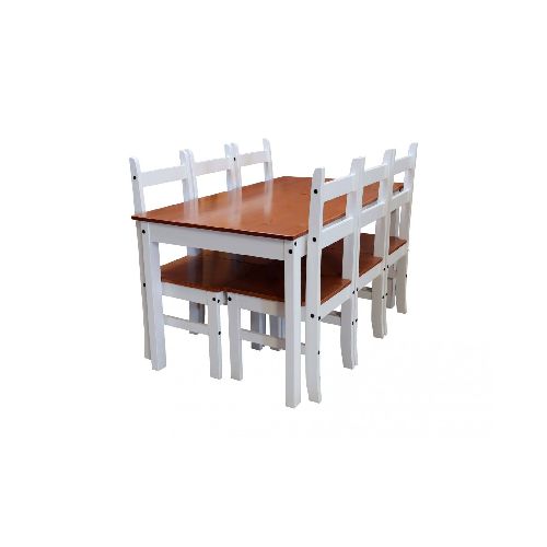 Juego De Comedor 6 Sillas Pino Tratado Blanco Nogal Mexicana