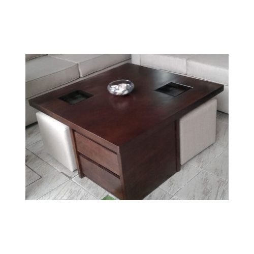 Mesa Ratona Artesanal Madera Living con 3 Puff y Cajones A Medida