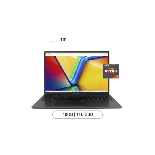 Notebook ASUS Vivobook 16' OLED 1TB SSD / 16GB RAM Ryzen 7 W11- Indie Black — AMV Store